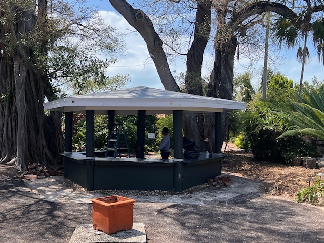old green gazebo